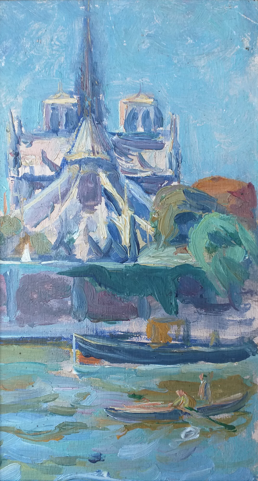 Miniature représentant la façade de la cathédrale vue de la Seine.