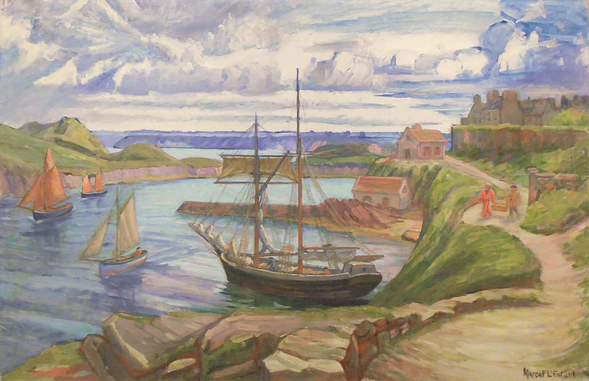 Cette toile représente le port du Conquet, vu de la corniche Sainte-Barbe. Les lieux sont aujourd'hui difficilement reconnaissables.