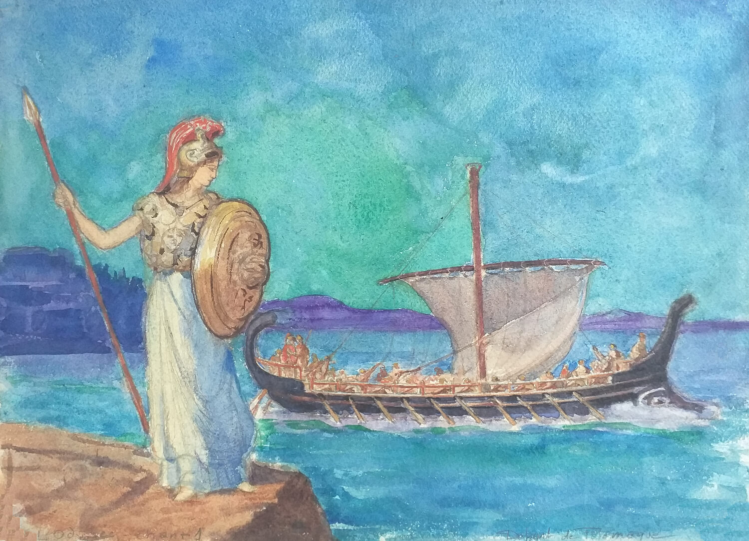 Athéna est à la recherche d'Ulysse pour l'aider à rentrer enfin chez lui après avoir obtenu de Zeus qu'il le libère de la malédiction de Poséidon.